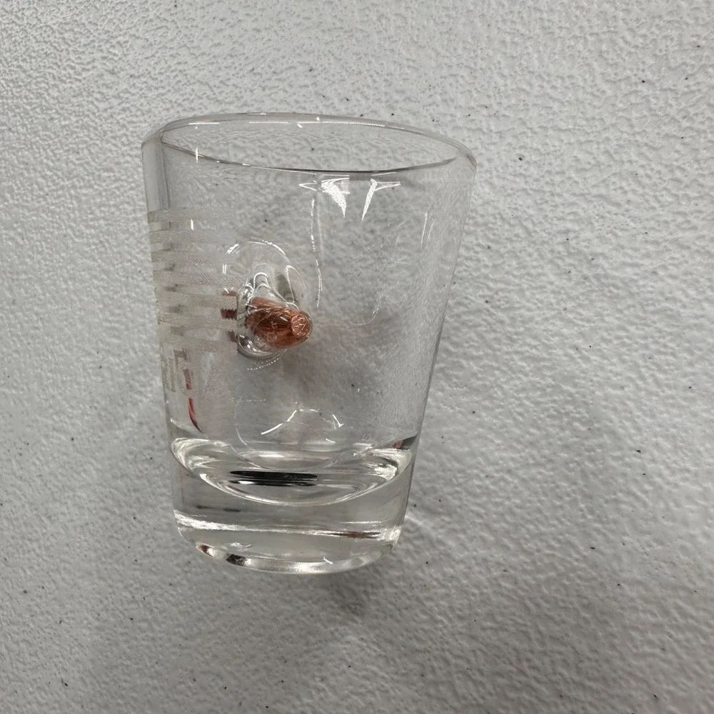 Handcrafted Shot Glass‎ Real Bullet Embedded USA Copper Trump American Freedom